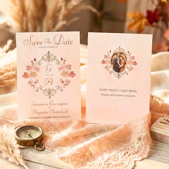 Reserva La Fecha Country Elegance Autumn Watercolor Leaves Photo (Subido por el creador)