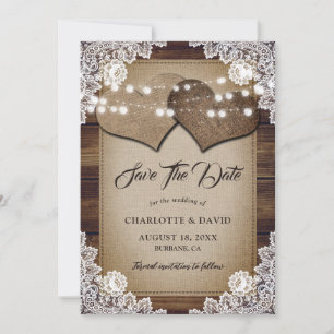 Reserva La Fecha Country Wood String Lights Burlap Lace Boda