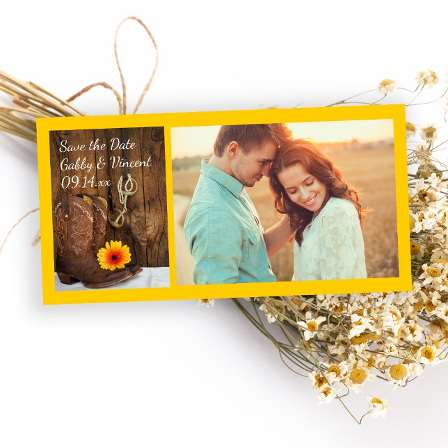 Reserva La Fecha Cowboy Boots Daisy Horse Bit Wedding Save the Date (Subido por el creador)