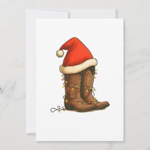 Reserva La Fecha Cowboy Boots Navidades del oeste de Santa Hat
