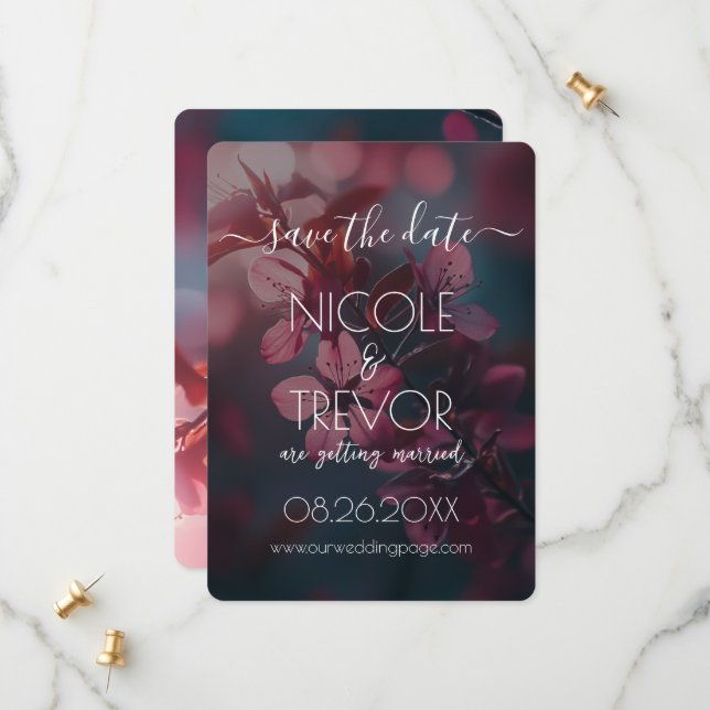 Reserva La Fecha Crea tu propia rama - Flores rosas que florecen (Anverso/Reverso In Situ)