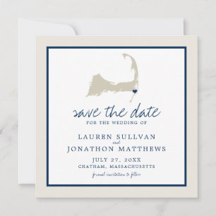 Reserva La Fecha Cream Blue Cape Cod Map Wedding Save the Date