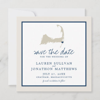Reserva La Fecha Cream Blue Cape Cod Map Wedding Save the Date