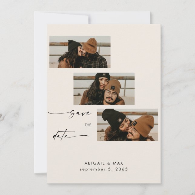 Reserva La Fecha Cream Collage Photo Strip Wedding Save the Date (Anverso)