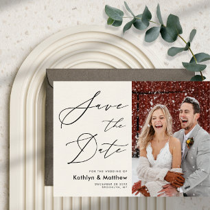 Reserva La Fecha Cream Elegant Script Moderno Photo Simple Boda