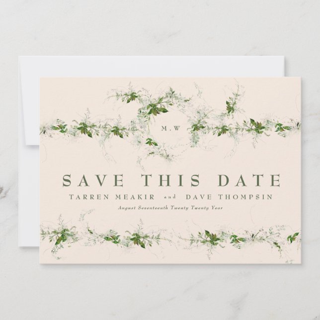 Reserva La Fecha Cream Eucalyptus Wreath Monograma Boda Foto (Anverso)