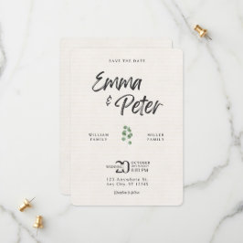Reserva La Fecha Cream Green Leafed Modern Save the Date Card