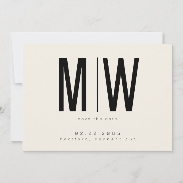 Reserva La Fecha Cream Lg. Boda de monograma Guardar la fecha (Anverso)