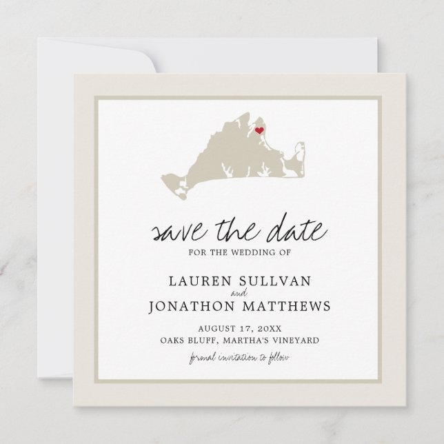 Reserva La Fecha Cream Martha's Vineyard Map Save the Date (Anverso)