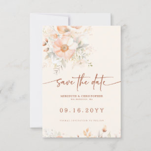 Reserva La Fecha Cream Peach Floral Watercolor Boda