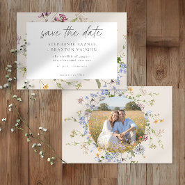 Reserva La Fecha Cream Wildflower Garden Elegant Photo Wedding