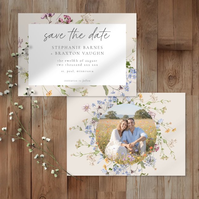 Reserva La Fecha Cream Wildflower Garden Elegant Photo Wedding (Subido por el creador)