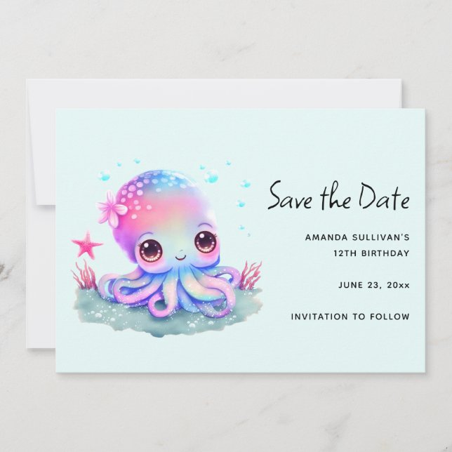 Reserva La Fecha Creatura marina de Octopus Cute (Anverso)