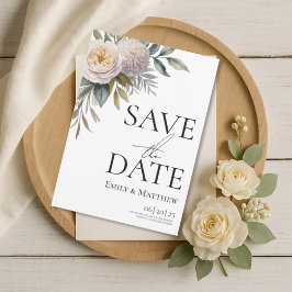 Reserva La Fecha Crema Blanca Y Floral Lila Save The Date