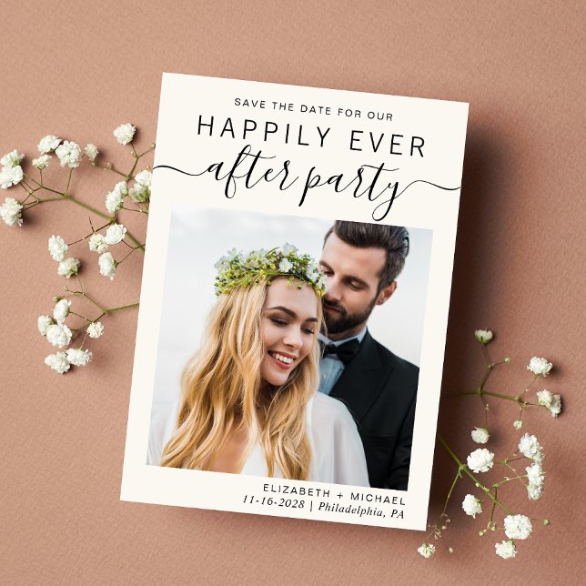 Reserva La Fecha Crema de fotos de recepción de boda moderna (A stylish save the date announcement for a reception to celebrate your elopement or private wedding)