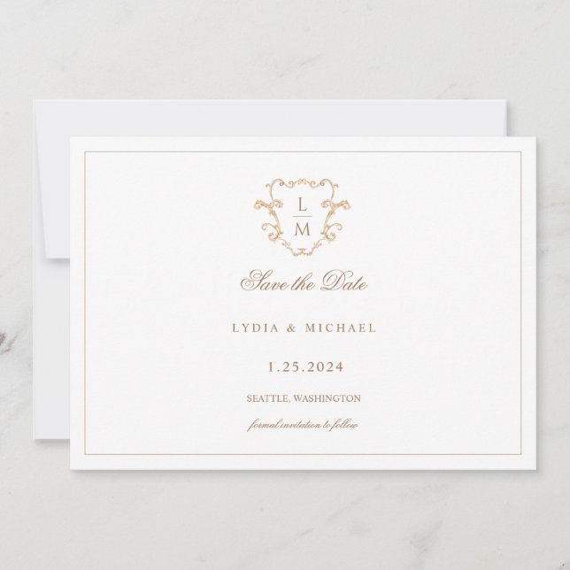 Reserva La Fecha Crest Barroco | Boda de Monograma (Anverso)