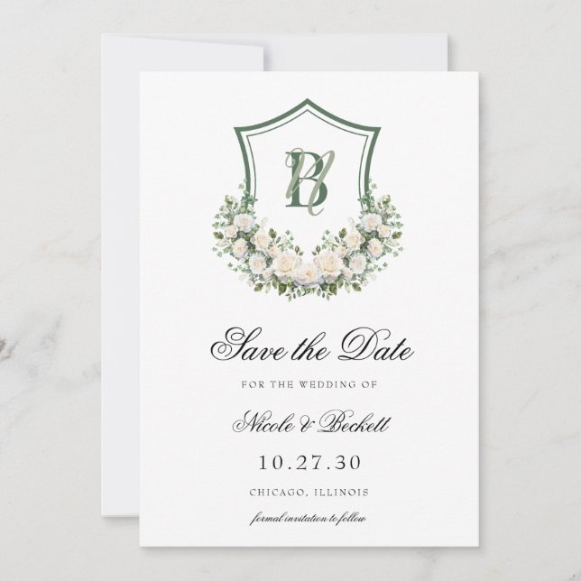 Reserva La Fecha Crest Floral Blanco Boda  (Anverso)