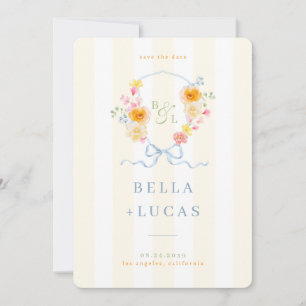 Reserva La Fecha Crest Floral Monograma con Franja Amarilla para Bo