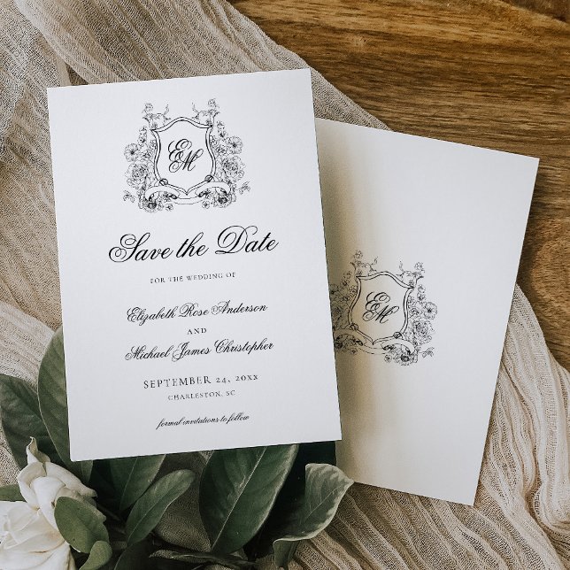 Reserva La Fecha Crest Floral Monograma Formal Boda Elegante (Subido por el creador)