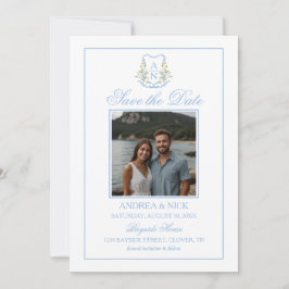 Reserva La Fecha Crest Monograma Código QR Hortensia Azul