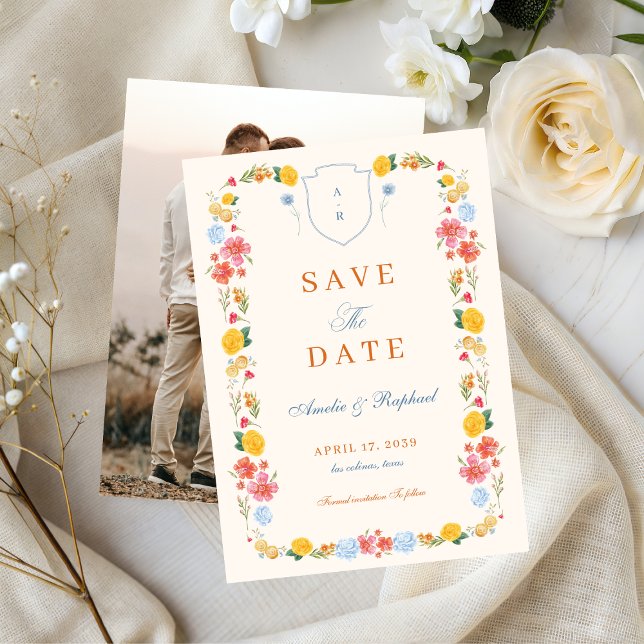 Reserva La Fecha Crest Monograma de Arco Floral Romántico para Boda (Subido por el creador)