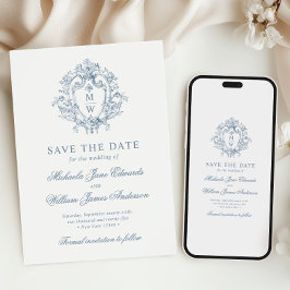 Reserva La Fecha Crest Monograma Vintage Regencia para Boda sin Fot