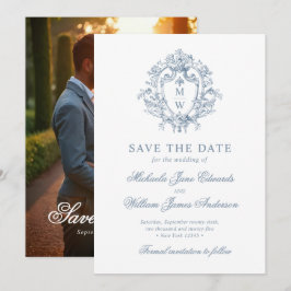 Reserva La Fecha Crest Monograma Vintage Regencia y Boda de Fotos