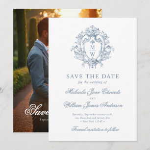 Reserva La Fecha Crest Monograma Vintage Regencia y Boda de Fotos