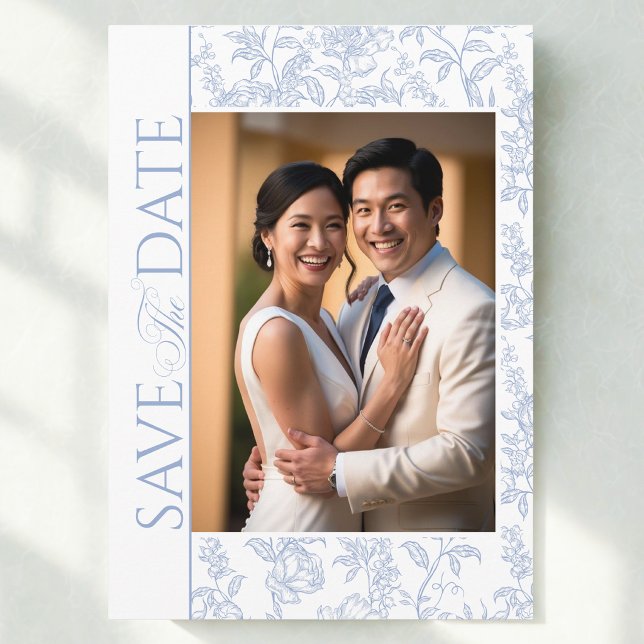 Reserva La Fecha Crestón de Boda Floral Chinoiserie Azul (Subido por el creador)