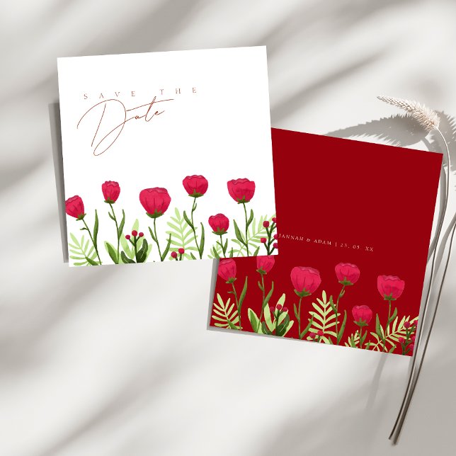 Reserva La Fecha Crimson Red Poppies Flores Boda Salvar La Fecha (Crimson Red Poppies Flowers Wedding Save The Date)