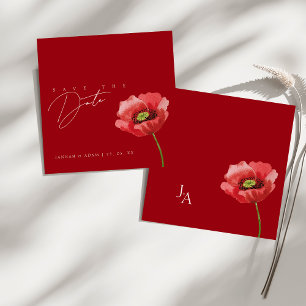 Reserva La Fecha Crimson Red Poppy Monograma Wedding Save The Date
