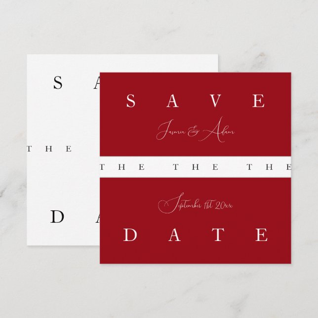 Reserva La Fecha Crimson Red White Simple Typography Boda (Anverso / Reverso)