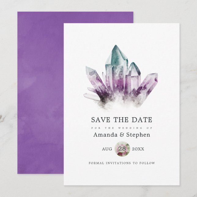 Reserva La Fecha Cristales de Fluorita Boda Save The Date (Anverso / Reverso)