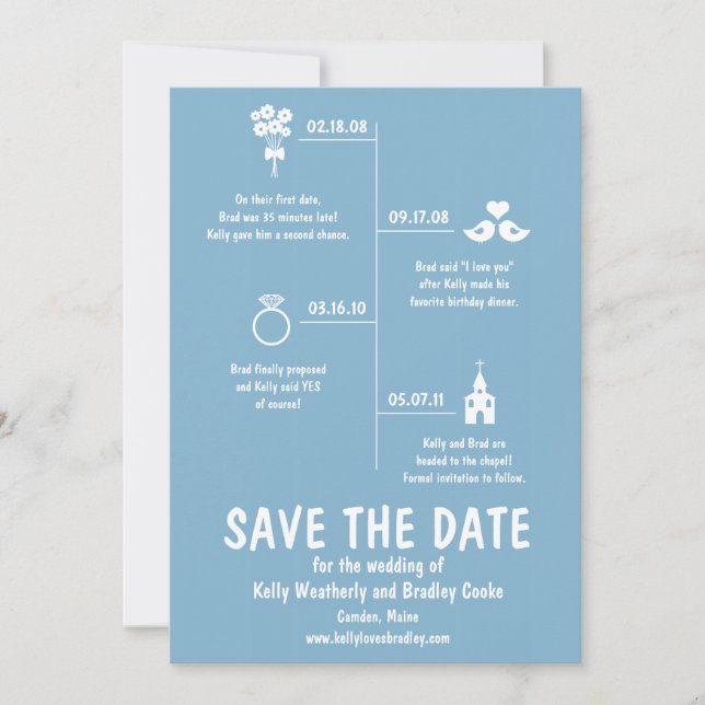 Reserva La Fecha Cronología de la relación azul Boda Save the Date (Anverso)