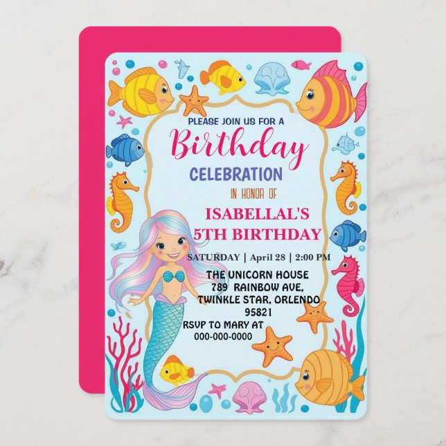 Reserva La Fecha Cuadros arcoiris mermaid octopus estrella pa cumpl (Anverso / Reverso)