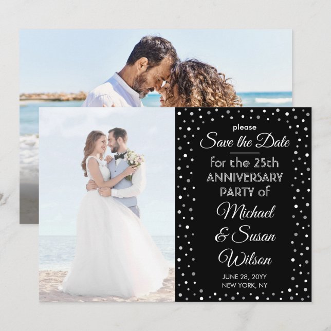 Reserva La Fecha CUALQUIER Aniversario 2 Foto Elegante Blanco y Neg (Anverso / Reverso)