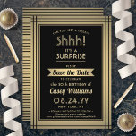 Reserva La Fecha CUALQUIER Fiesta sorpresa de cumpleaños elegante n<br><div class="desc">¿Puedes guardar un secreto? Invite a la familia y amigos a una elegante y emocionante celebración sorpresa de cumpleaños con Relieve metalizado negro personalizado y oro falso salven las invitaciones de fiesta de citas. Todo el texto de esta plantilla es sencillo de personalizar, incluyendo el mensaje que dice "¡Shhh! Es...</div>