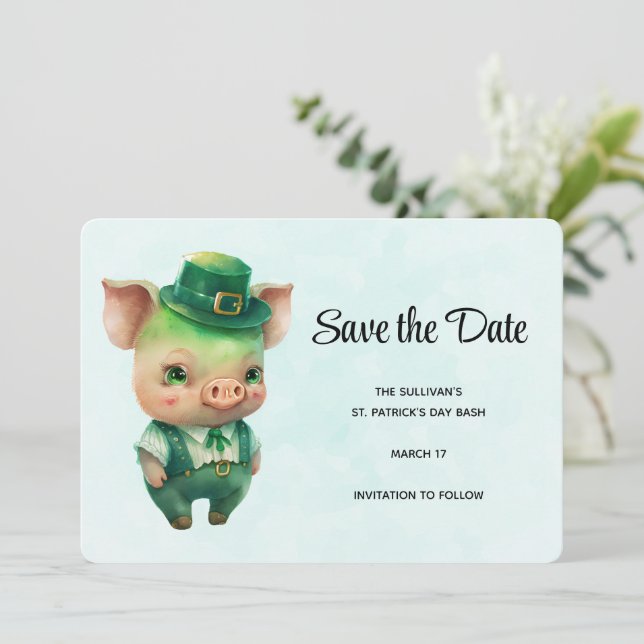 Reserva La Fecha Cuidada Green Fairytale Pig in Fancy Attire Save T (Anverso de pie)