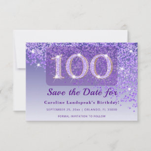 Reserva La Fecha Cumpleaños 100 Inolvidable Purpura Brillante Escar