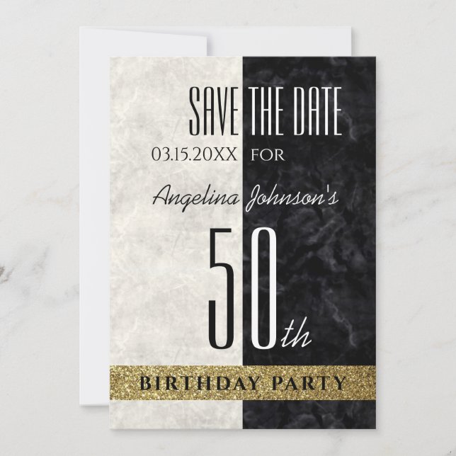 Reserva La Fecha Cumpleaños 50 negro y blanco (Anverso)