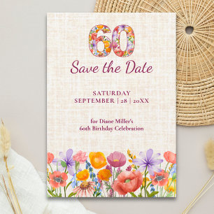 Reserva La Fecha Cumpleaños 60 Elegantes Flores de Lino Silvestres