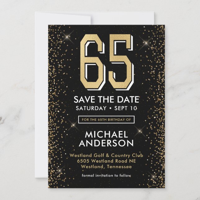 Reserva La Fecha Cumpleaños 65 Moderno Negro (Anverso)