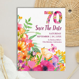 Reserva La Fecha Cumpleaños 70 Floral Elegante Mariposa