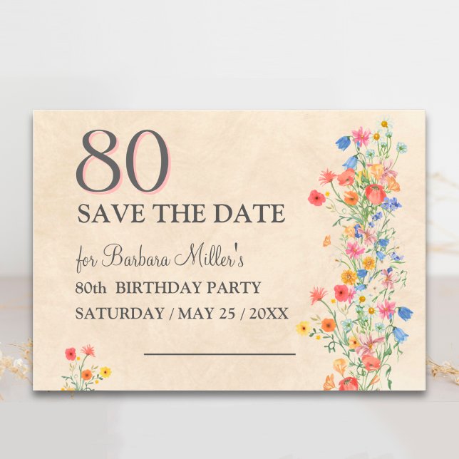 Reserva La Fecha Cumpleaños 80 Floral Fiesta Elegante (Subido por el creador)