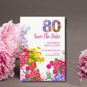 Reserva La Fecha Cumpleaños 80 Jardín Floral Fiesta Elegante