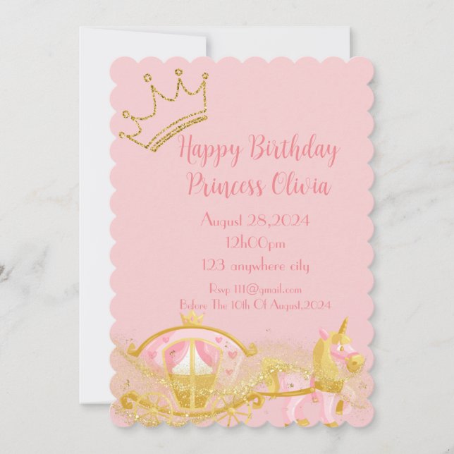 Reserva La Fecha cumpleaños de chica de carruaje de princesa rosa (Anverso)