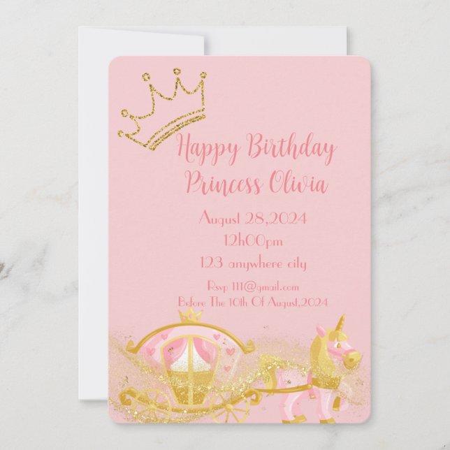 Reserva La Fecha cumpleaños de chica de carruaje de princesa rosa (Anverso)