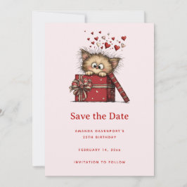 Reserva La Fecha Cumpleaños de gatito de dibujos animados lindo en