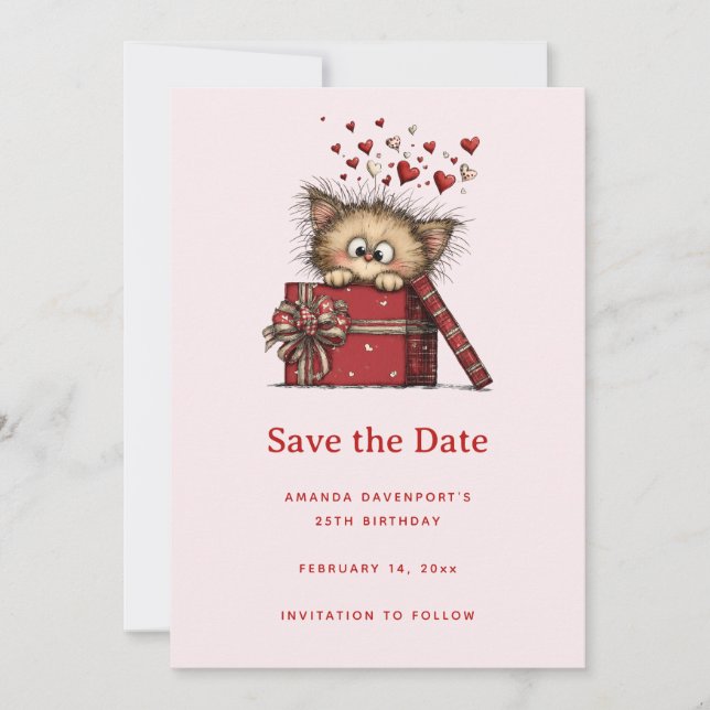 Reserva La Fecha Cumpleaños de gatito de dibujos animados lindo en  (Anverso)