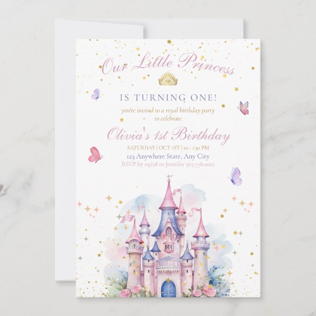 Reserva La Fecha Cumpleaños de la niña del castillo de princesa 1er (Anverso)